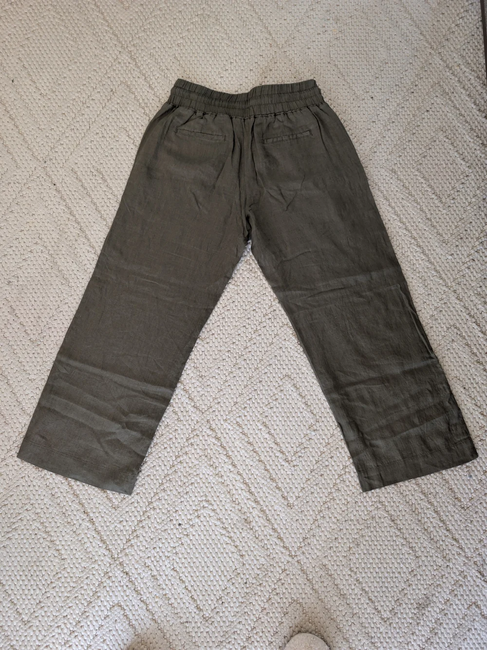 Quince Women's 100% European Linen Wide-Leg Drawstring Pants - Bayberry Olive